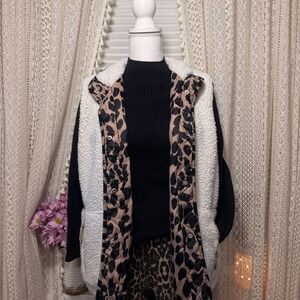 COMO Vintage‎ Y2K Leopard Print Sherpa Lined Puffer Vest Quilted Lined